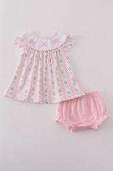 Pink Bow Embroidered Bow Bloomer Set - Aaria Tees