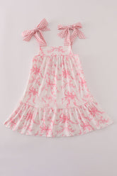 Pink bow print ruffle mom&me dress - Aaria Tees