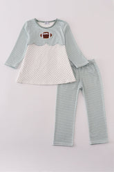 Sage stripe football french knot pants set - Aaria Tees