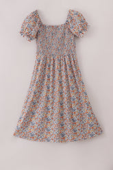 Fall floral print smocked mom dress - Aaria Tees