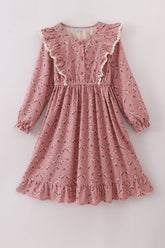 Floral corduroy lace ruffle mom dress - Aaria Tees