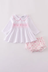 Pink bow smocked bloomer set - Aaria Tees