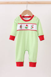 Green christmas grinch embroidery boy romper - Aaria Tees