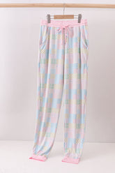 Pink floral checkered bamboo mom pajamas pants - Aaria Tees