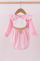 Pink cotton applique gingham 2pc set - Aaria Tees
