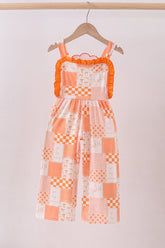 Orange Tennessee patchwork ruffle jumpsuit - Aaria Tees