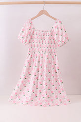Pink bow hydrangea smocked women dress - Aaria Tees