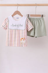 Lawb of god applique plaid shorts set - Aaria Tees