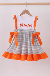 Orange Tennessee embroidery stripe ruffle dress - Aaria Tees
