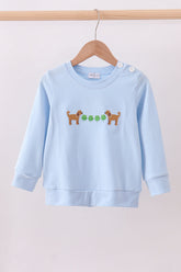 Blue puppy clover embroidery top - Aaria Tees