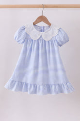 Blue Gingham Lace Ruffle Dress - Aaria Tees