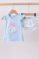 Blue Whale Applique Bloomer Set - Aaria Tees