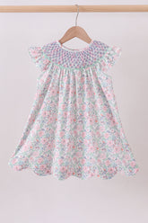 Green Floral Smocked Dress - Aaria Tees