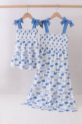 Blue whale smocked ruffle mom&me dress - Aaria Tees