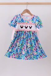 Pink character smocked ruffle dress - Aaria Tees