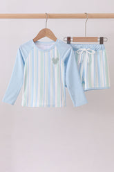 Blue character embroidery stripe long sleeve swimsuit - Aaria Tees