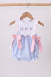 Blue Crab Embroidered Seersucker Bubble - Aaria Tees