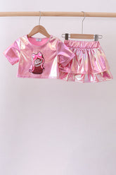 Pepper Pink sequin bow skort set - Aaria Tees