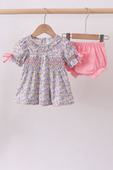 Summer garden smocked ruffle bloomer set - Aaria Tees