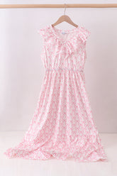 Pink bow ruffle tiered dress - Aaria Tees