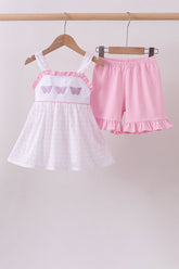 Purple butterfly embroidery swiss dot ruffle shorts set - Aaria Tees