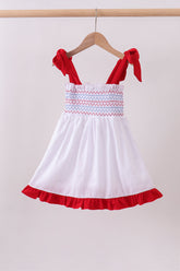 White smocked jacquard ruffle dress - Aaria Tees