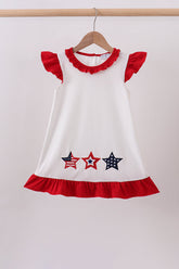 Red star applique ruffle dress - Aaria Tees
