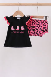 Black let's go girl boots leopard bloomer set - Aaria Tees