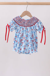 Blue bow smocked bubble - Aaria Tees