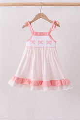 Pink bow smocked dot ruffle dress - Aaria Tees