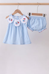 Blue jacquard embroidery bloomer set - Aaria Tees