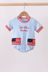 Blue god bless America flag french knot bubble - Aaria Tees