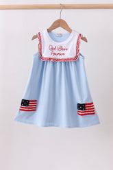 Blue god bless America flag french knot ruffle dress - Aaria Tees