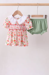 Pink strawberry smocked bloomer set - Aaria Tees