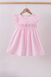 Pink bow smocked ruffle dress - Aaria Tees