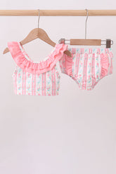 Blush floral print ruffle 2pc swimsuit - Aaria Tees