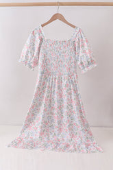 Pink floral smocked mom dress - Aaria Tees