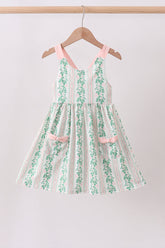 Green floral stripe pocket dress - Aaria Tees
