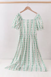 Green floral stripe dress (length 41.33in) - Aaria Tees