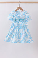 Blue rose smocked dress - Aaria Tees