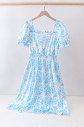 Blue rose print women dress - Aaria Tees