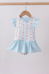 Blue floral ruffle one-piece swimsuit - Aaria Tees
