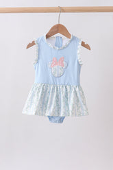 Blue character applique ruffle one-piece swimsuit - Aaria Tees