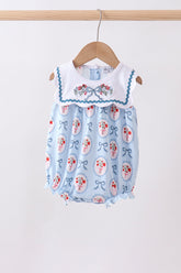 Blue strawberry bow embroidery bubble - Aaria Tees