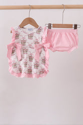 Pink carousel print ruffle bloomer set - Aaria Tees