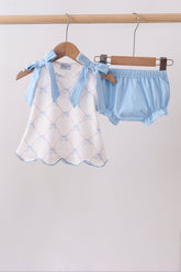 Blue bow ribbon print bloomer set - Aaria Tees