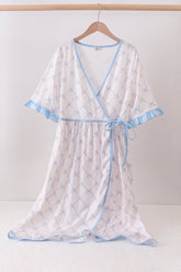 Blue bow ribbon print dress - Aaria Tees