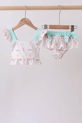 Green castle cream ruffle 2pc swimsuit - Aaria Tees