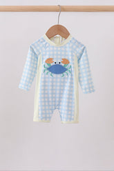 Blue crab applique plaid one-piece swimsuit - Aaria Tees