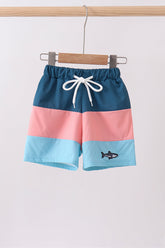Colorblock fish embroidery swim trunks - Aaria Tees